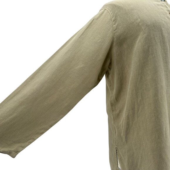 J. Jill Womens XL Top Linen Tunic Button Long Sleeve Tan Bohemian Hippie - Picture 3 of 8